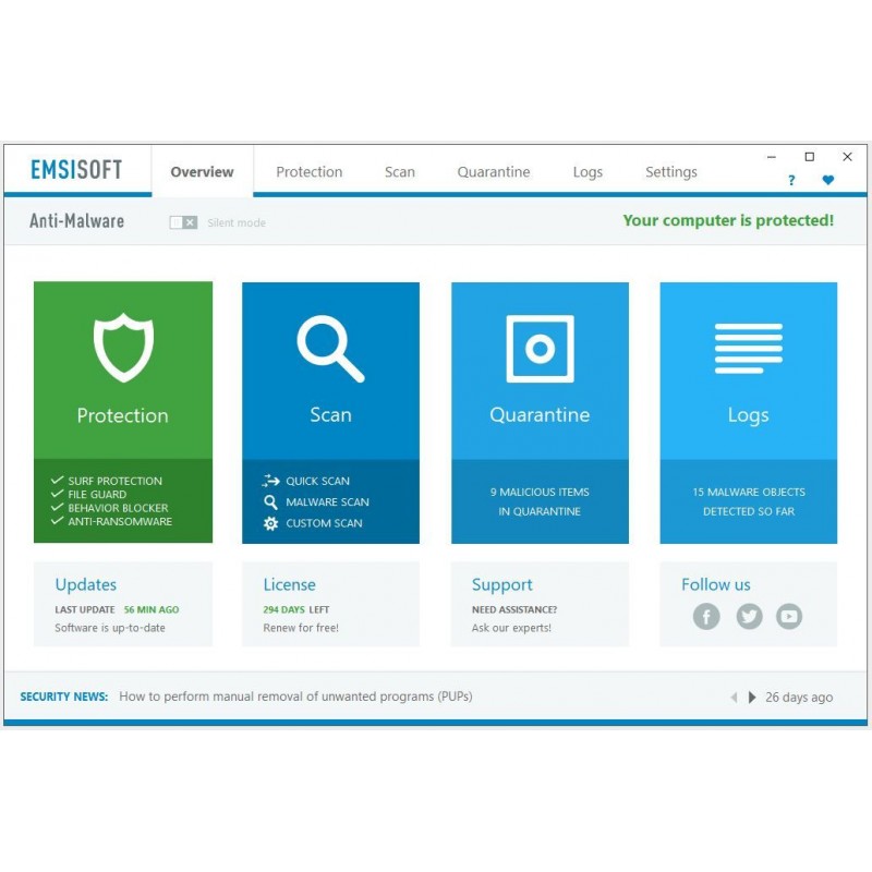 Emsisoft Anti-malware Home / 1 Year / 1 PC Digital Licence -  Official
