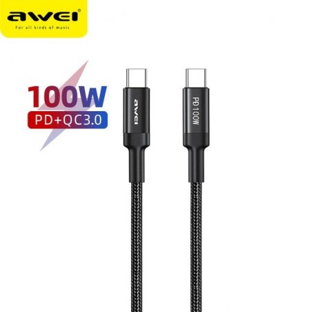 USB Cable Awei CL 117t 100W Type C to Type C 20V / 5A -  Official distributor