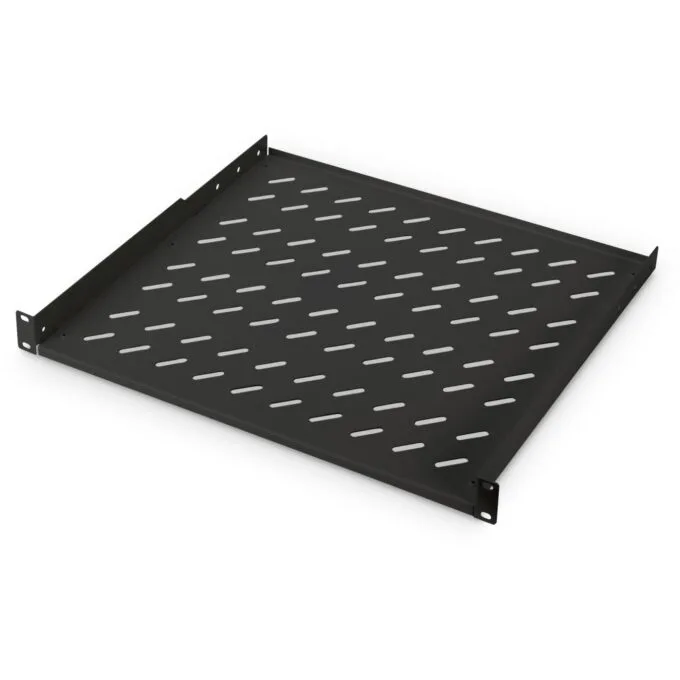 1U Perforated Rack Shelf - Black RAL 9005 - 400x44 mm, 15 kg load — image 1