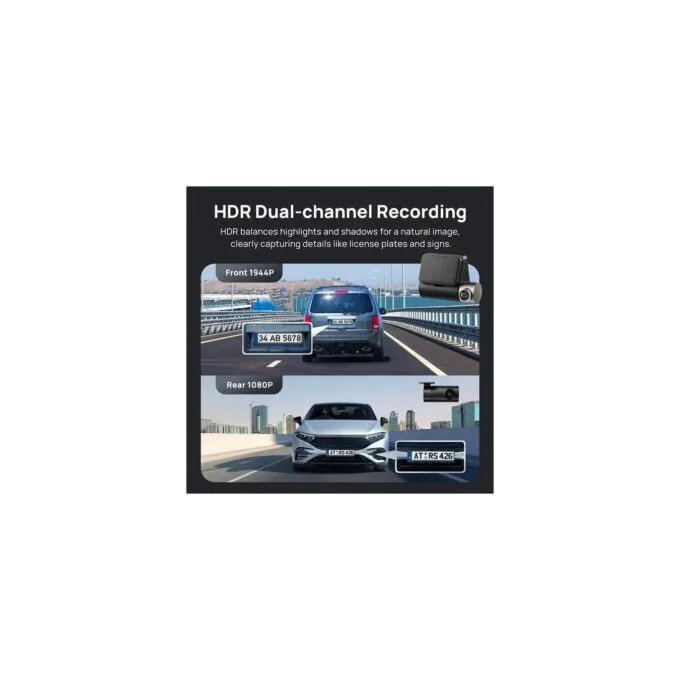 70mai Dash Cam - A510-1 - Front & Rear Dash Cam with Screen RC11 Rearview Cam - 1600p, 3k pic, Loop rec — image 3