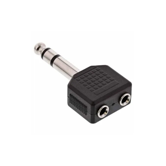99304 AUDIO ADAPTER 6.35 MALE TO 2x3.5 JACK FEMALE INLINE — image 1