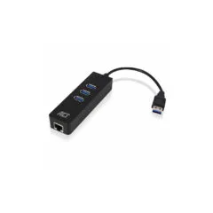 ACT AC6310 USB 3.0 3-Port Hub w/ Gigabit Ethernet Adapter, Black