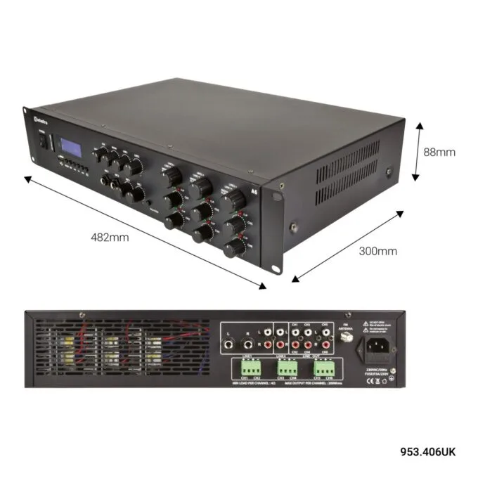 Adastra A6 - 953.406UK - 3 x Independent Stereo Zones Amplifier 6x200W USB BT FM — image 4