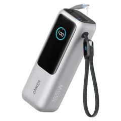 ANKER PowerBank 25.000mAh 165W 3x 100W USB-C 1x USB-A Smart Display zwei integrierte Ladekabel silber