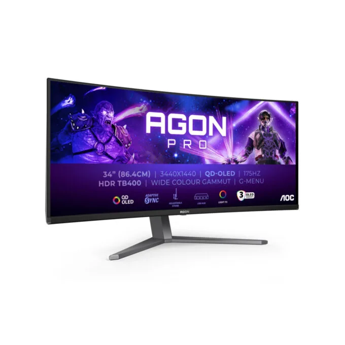 AOC AGON PRO AG346UCD - 34" QD-OLED Curved UWQHD Monitor, 3440x1440, 175Hz, 0.03ms, HDR TB400, AdaptiveSync — image 1
