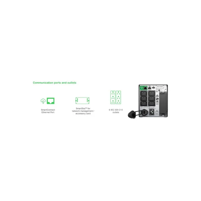 APC Smart-UPS SMT750iC - 750VA/500W Line-Interactive UPS, SmartConnect & SmartSlot, 6x IEC C13, Black, LCD — image 14
