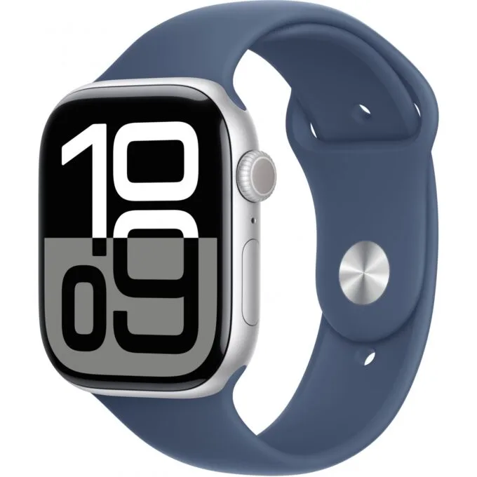 APPLE Watch Series 10 GPS 46mm Silver Aluminium Case with Denim Sport Band - Series 10 - Silver, 46mm — image 1