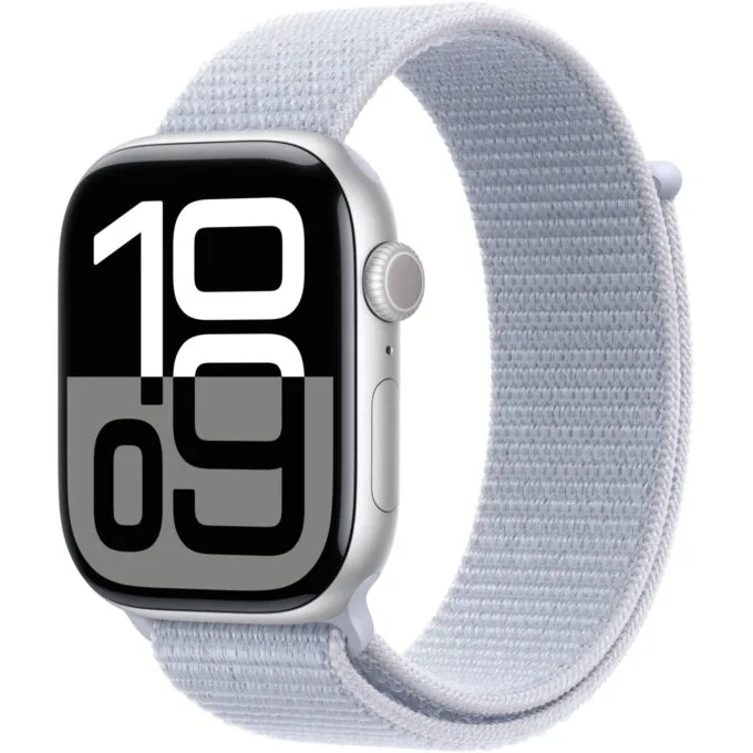 Apple Watch Series 10 GPS 46mm Silver Aluminum Case, Blue Cloud Sport Loop - watchOS — image 1