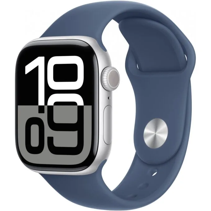 APPLE Watch Series 10 GPS + Cellular 42mm Silver Aluminium Case with Denim Sport Band - M/L - Silver, 42mm, Denim Sport Band — image 1