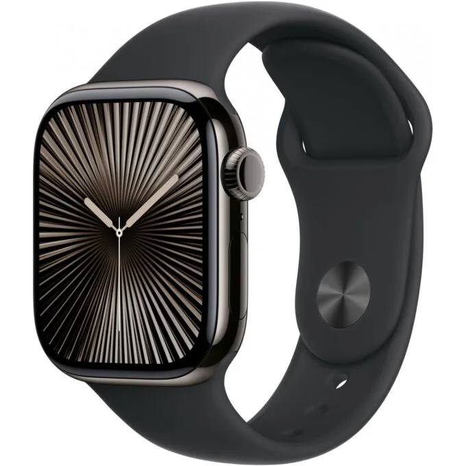 Apple Watch Series 10 GPS + Cellular 42mm Slate Titanium Case with Black Sport Band - S/M — image 1