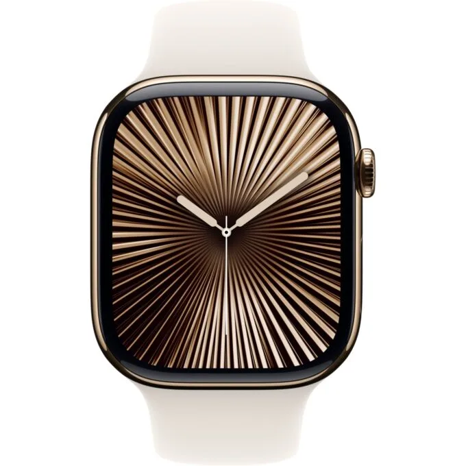Apple Watch Series 10 - GPS + Cellular - 46mm Gold Titanium Case, Starlight Sport Band — image 2