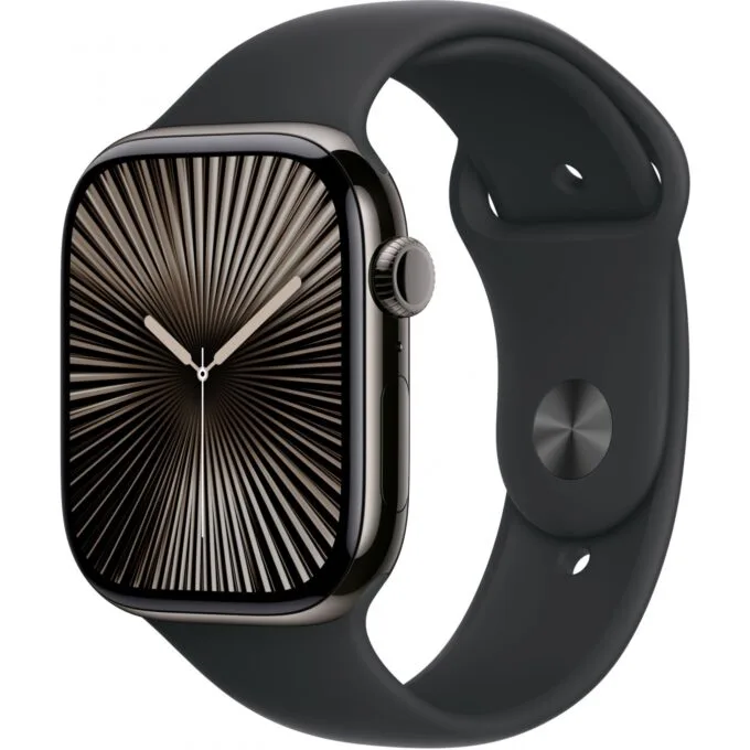 Apple Watch Series 10 GPS + Cellular 46mm Slate Titanium Case with Black Sport Band - Size S/M — image 1