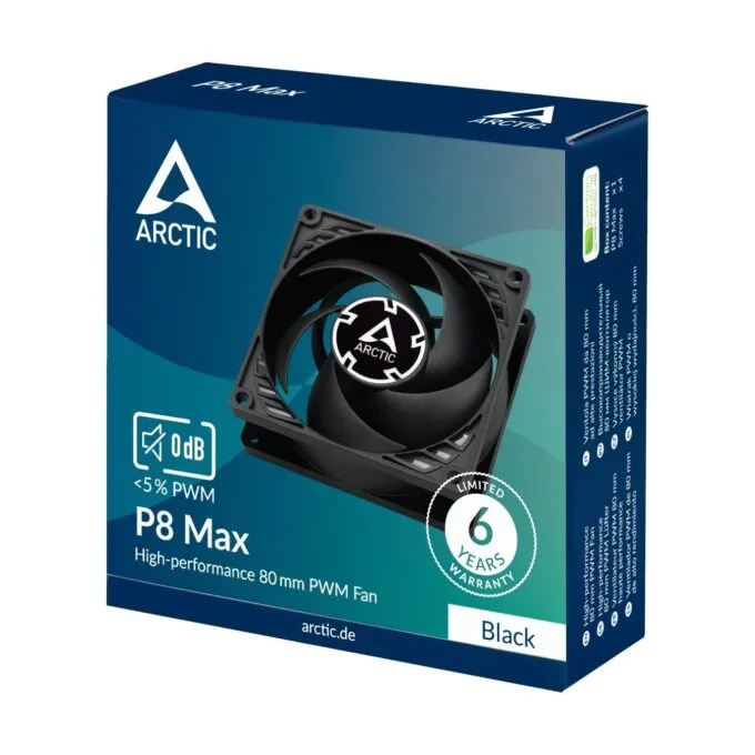 ARCTIC Lüfter P8 80 80 25 Max-80mm PWM regulated (Black) - P8 - Black — image 6