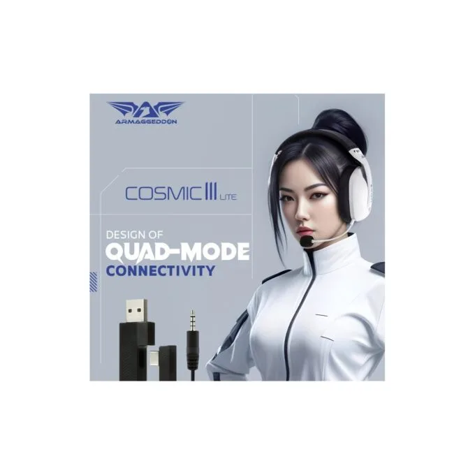 Armaggeddon Cosmic-III Lite Gaming Headset 2.4G/BT/AUX Fabric White — image 9
