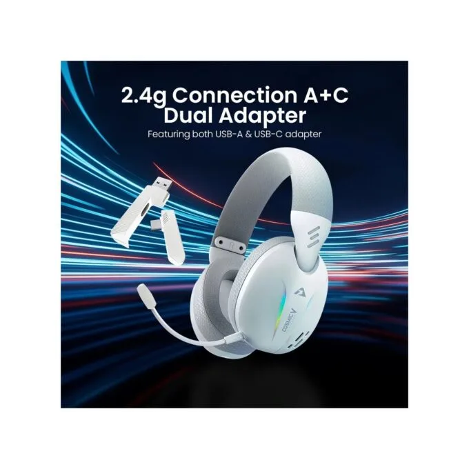 Armaggeddon Cosmic V Gaming Headset USB/3.5mm/2.4G/BT PU Leather Ultraclear White — image 2