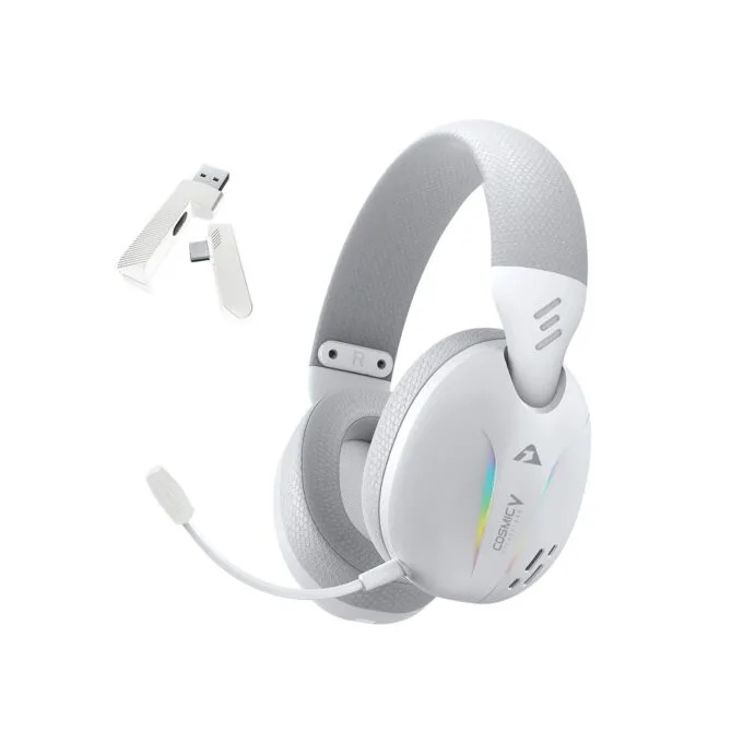 Armaggeddon Cosmic V Gaming Headset USB/3.5mm/2.4G/BT PU Leather Ultraclear White — image 1