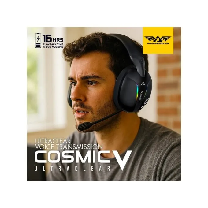 Armaggeddon Cosmic V Gaming Headset USB/3.5mm/2.4G/BT PU Leather Ultraclear White — image 9