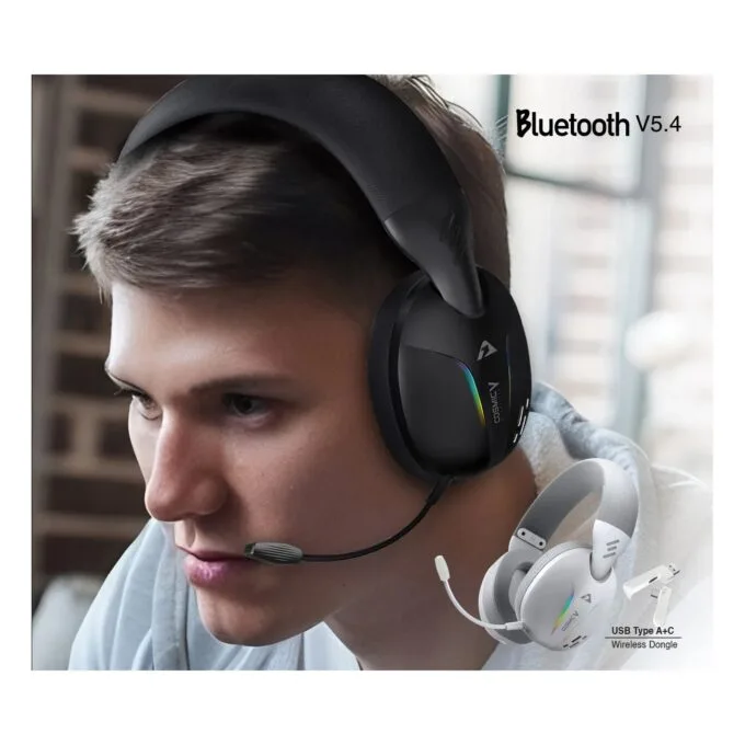 Armaggeddon Cosmic V Gaming Headset USB/3.5mm/2.4G/BT PU Leather Ultraclear White — image 10