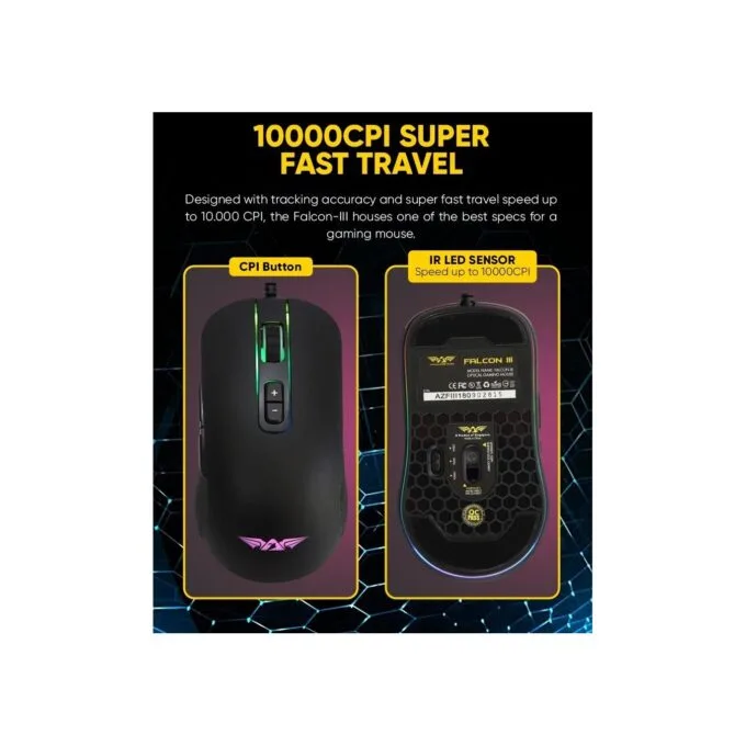 Armaggeddon Falcon 3 Pro-Gaming Mouse 10000 CPI Macroable RGB — image 4