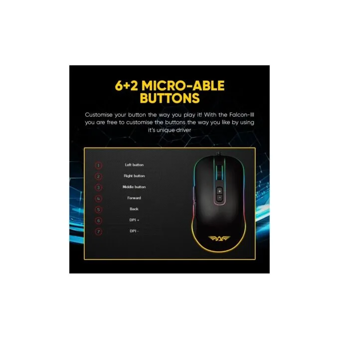 Armaggeddon Falcon 3 Pro-Gaming Mouse 10000 CPI Macroable RGB — image 6