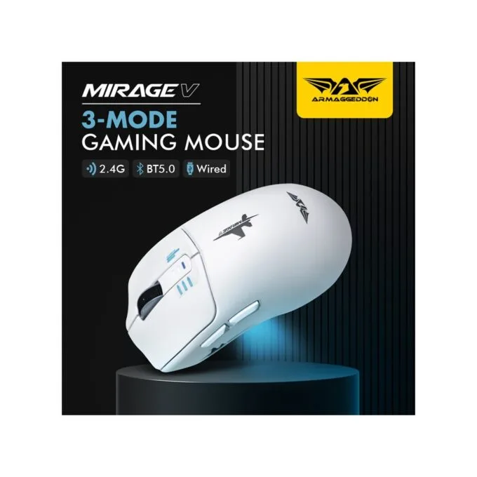 Armaggeddon Mirage V Wired+2.4G+BT Rechargeable 10000 CPI Gaming Mouse White — image 2
