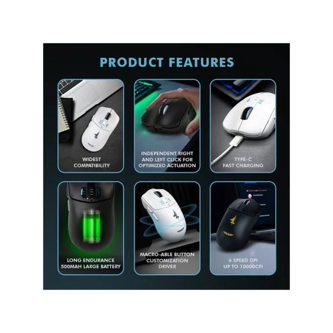 Armaggeddon Mirage V Wired+2.4G+BT Rechargeable 10000 CPI Gaming Mouse White — image 11