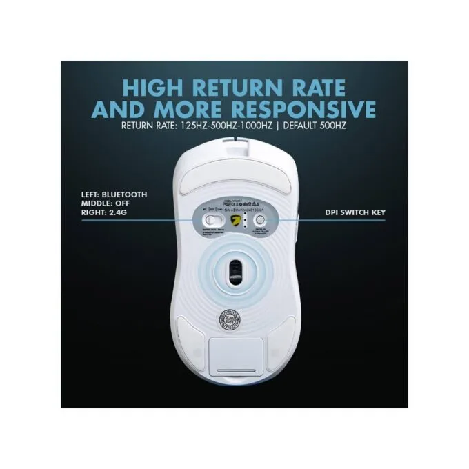 Armaggeddon Mirage V Wired+2.4G+BT Rechargeable 10000 CPI Gaming Mouse White — image 3
