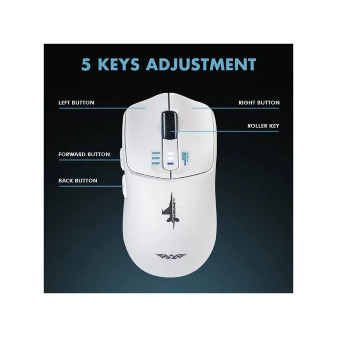 Armaggeddon Mirage V Wired+2.4G+BT Rechargeable 10000 CPI Gaming Mouse White — image 4