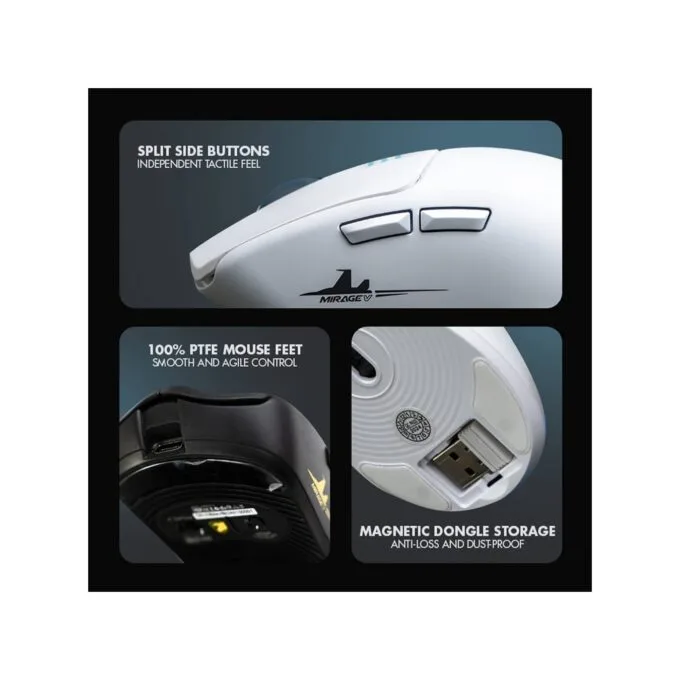 Armaggeddon Mirage V Wired+2.4G+BT Rechargeable 10000 CPI Gaming Mouse White — image 5