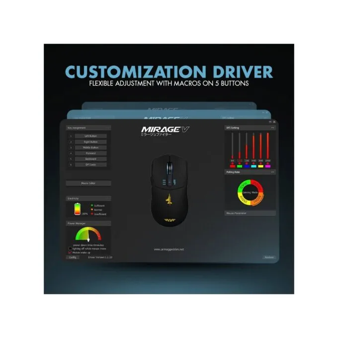 Armaggeddon Mirage V Wired+2.4G+BT Rechargeable 10000 CPI Gaming Mouse White — image 8