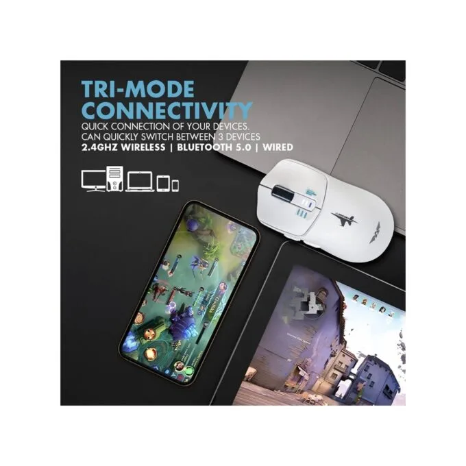 Armaggeddon Mirage V Wired+2.4G+BT Rechargeable 10000 CPI Gaming Mouse White — image 10