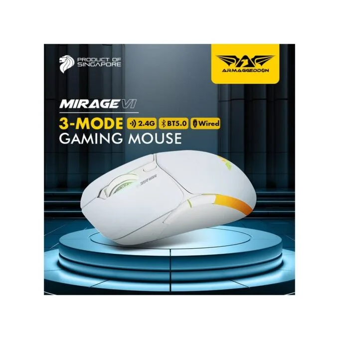 Armaggeddon Mirage VI Wired+2.4G+BT Recharge 10000CPI Gaming Mouse White — image 2