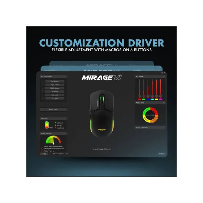 Armaggeddon Mirage VI Wired+2.4G+BT Rechargeable 10000 CPI Gaming Mouse Black — image 6