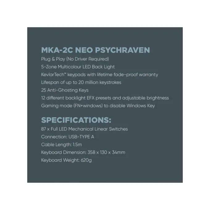 Armaggeddon MKA-2C NEO Psychraven 87-Key Mechanical Gaming Keyboard — image 6