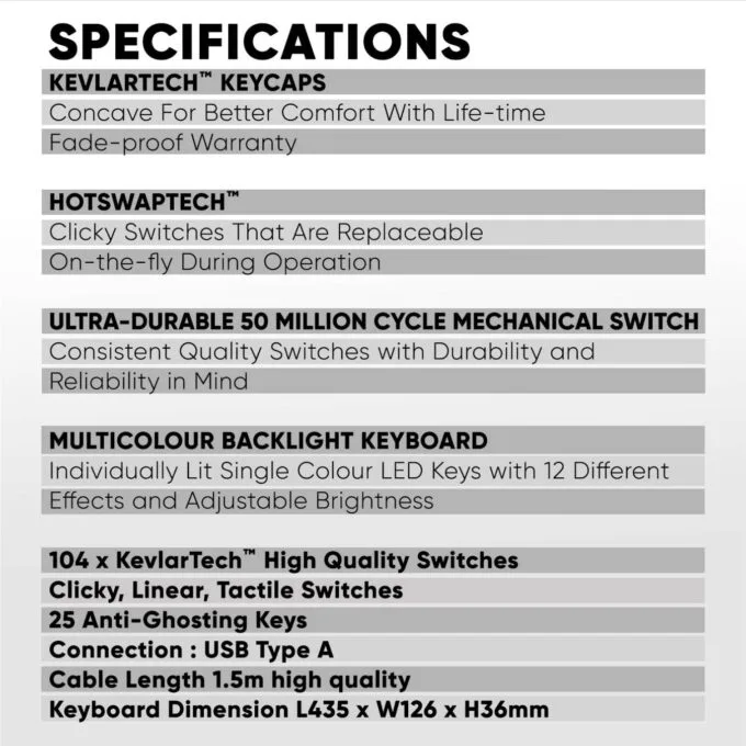 Armaggeddon MKA-7C PsychEagle 104-Key Mechanical Gaming Keyboard - Blue Switches — image 7