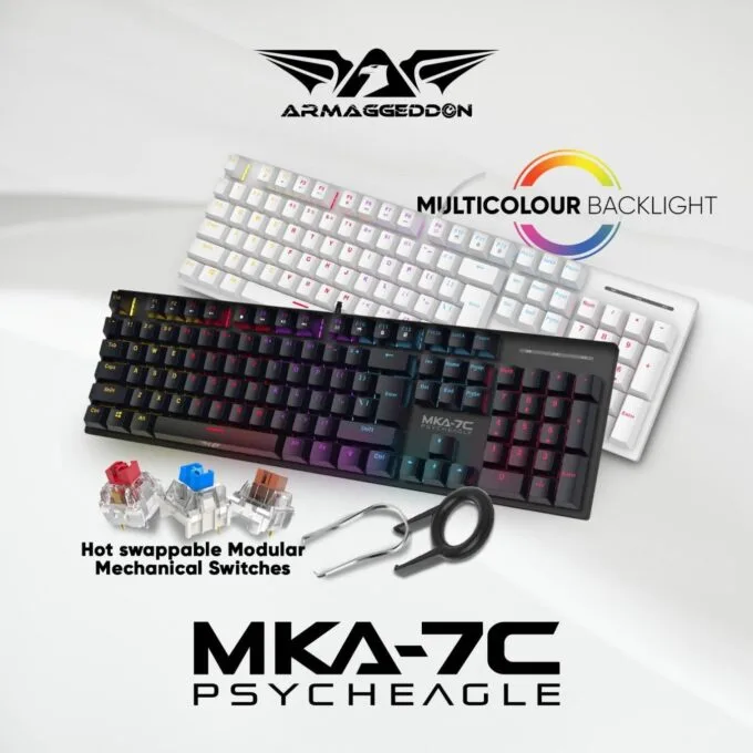 Armaggeddon MKA-7C White Mechanical Gaming Keyboard 104 Linear Red Keys — image 3