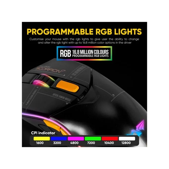 Armaggeddon Scorpion 7 Lite Wired RGB Gaming Mouse - 12800 CPI — image 7