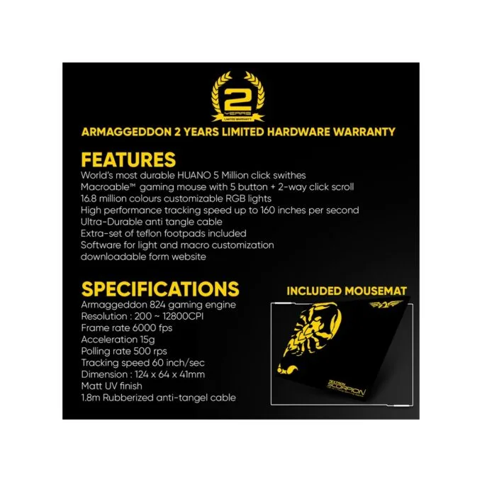 Armaggeddon Scorpion 7 Lite Wired RGB Gaming Mouse - 12800 CPI — image 8