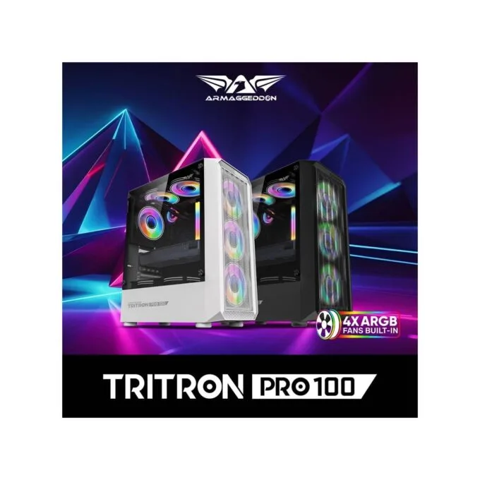 Armaggeddon Tritron Pro 100 ATX 4xARGB White PC Case — image 2