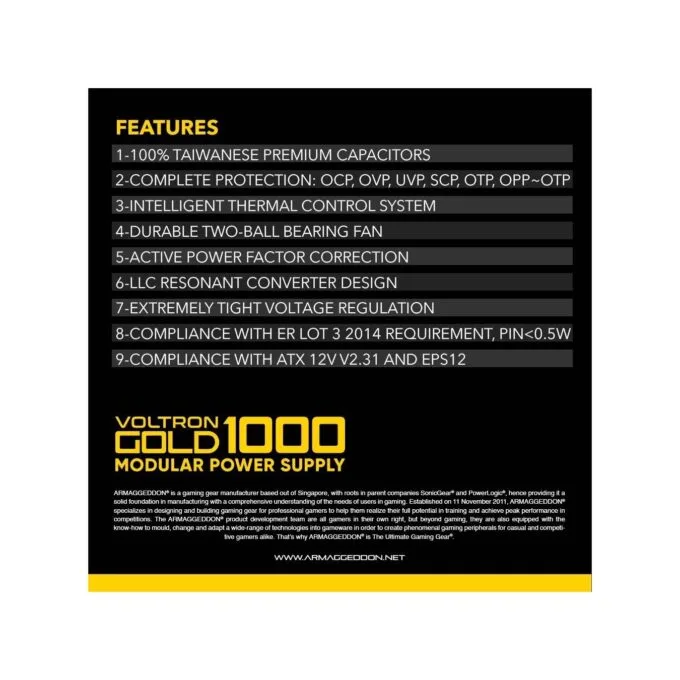 Armaggeddon Voltron Gold 1000 80+ Gold Fully Modular PSU — image 12