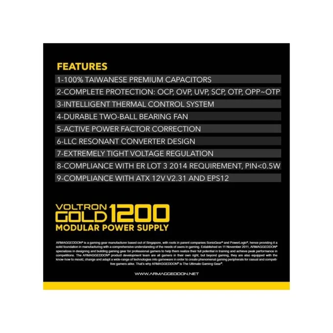 Armaggeddon Voltron Gold 1200W 80+ Gold Modular PSU Black — image 13