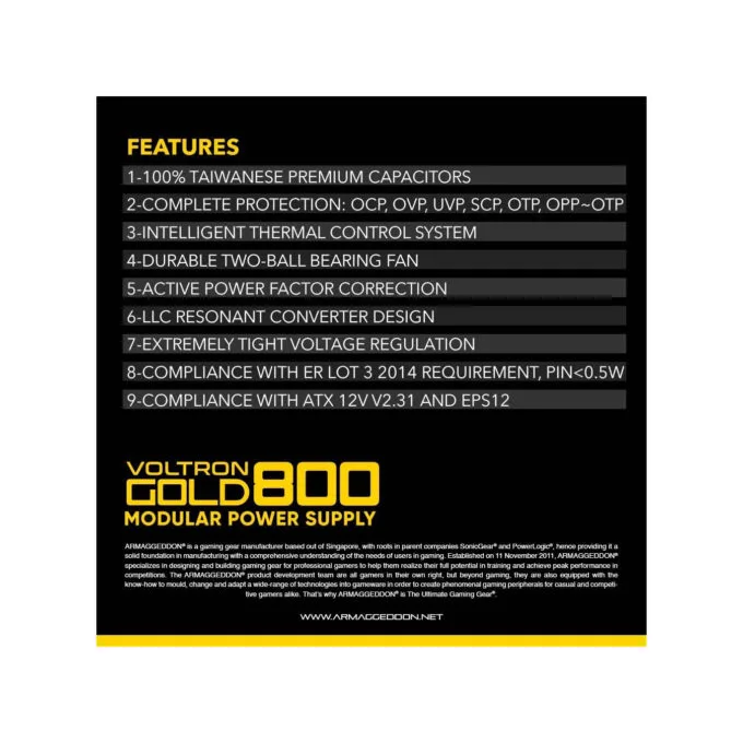 Armaggeddon Voltron Gold 800 800W 80+ Gold Fully Modular Gaming PSU - EAN 8886411989569 — image 10