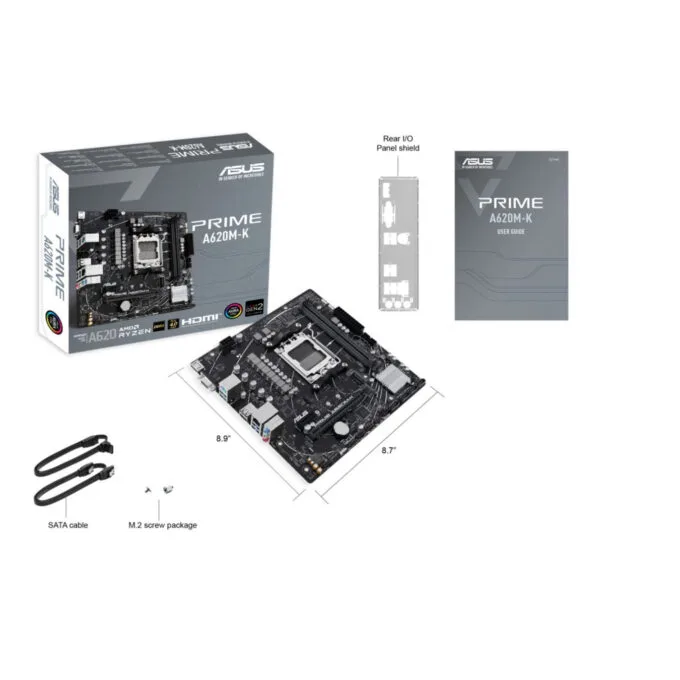 ASUS PRIME A620M-K - AM5 Micro-ATX Motherboard, AMD A620, DDR5, 2x DIMM up to 96GB, 1x M.2, 4x SATA III — image 7