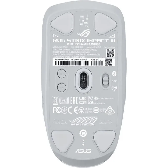 ASUS ROG Strix Impact III Wireless - Ambidextrous Gaming Mouse - White, 36000 DPI, RF 2.4GHz & Bluetooth 5.1 — image 2
