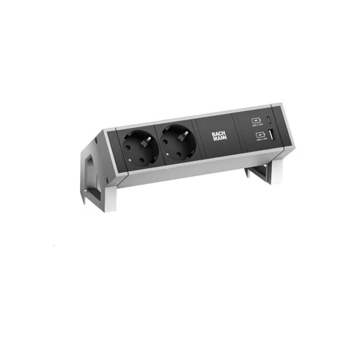 BACHMANN DESK2 2xSchutzkontakt USB A&C USB Charger 22W 0.2m GST18 INOX — image 1