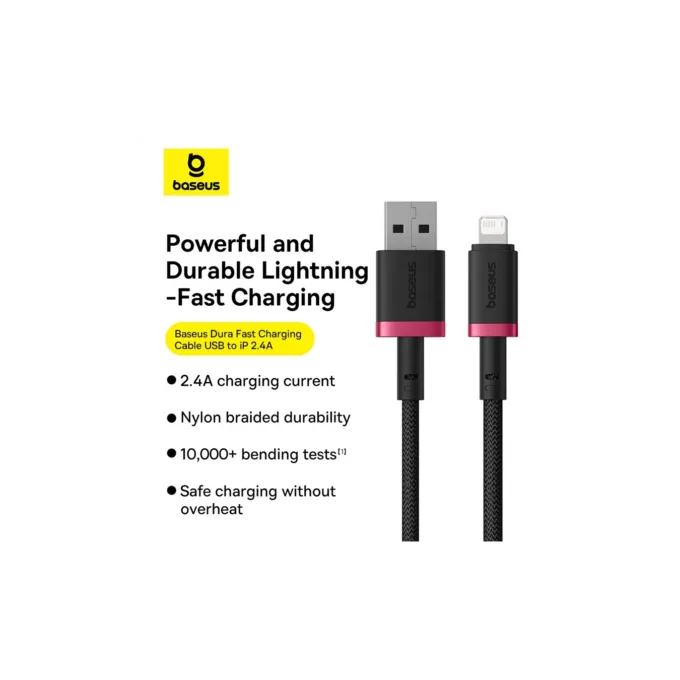 Baseus Cable Lightning to USB-A Dura Series Braided 2.0m Black-Red - Lightning to USB-A, Dura Series, Braided, 2.0m, Black-Red — image 2