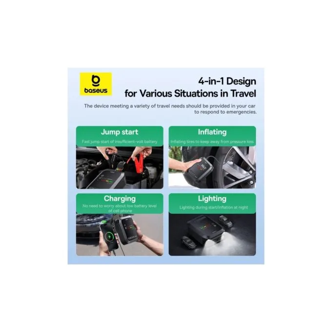 Baseus Car Jump Start Booster & Powerbank + Inflator - 12650mAh 1200A SUPER ENERGY — image 8