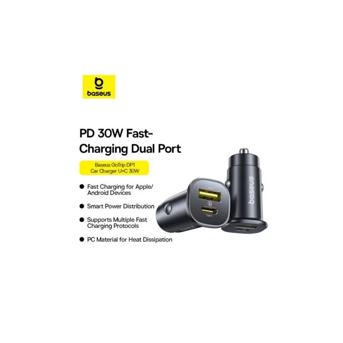 Baseus GoTrip Car Charger - DP1 - 30W U+C Cosmic Black — image 4