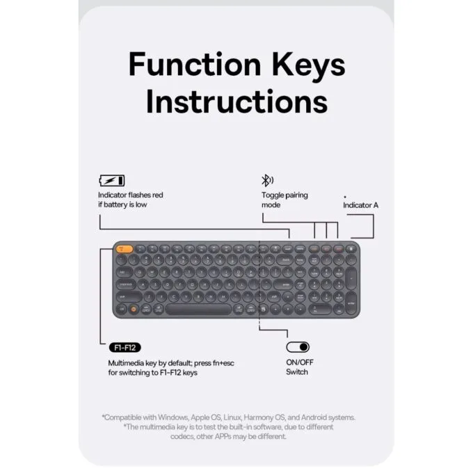 Baseus K01B Wireless Tri-Mode Keyboard Frosted Gray - 105 Keys — image 8