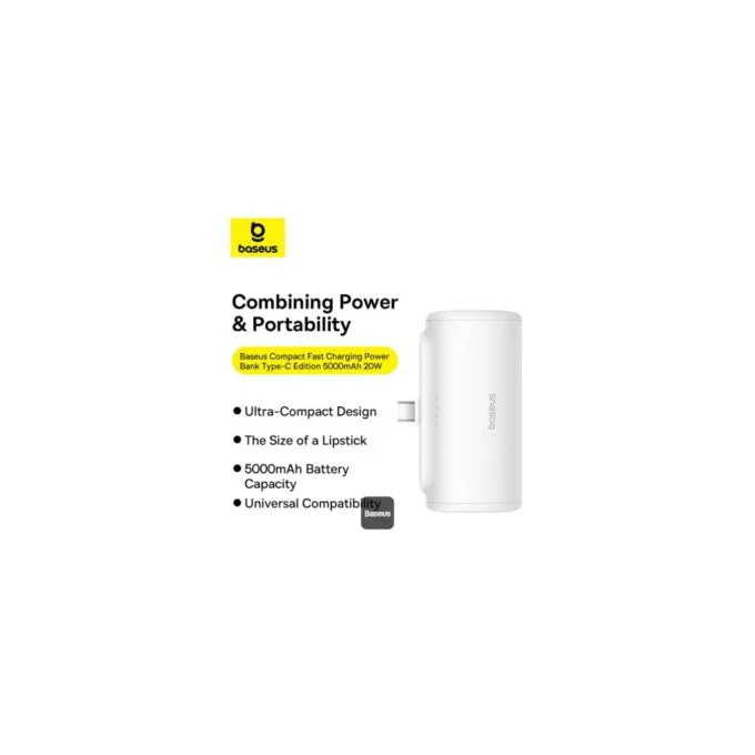 Baseus Powerbank - 20W 5000mAh Plug-In USB-C 20W White — image 2